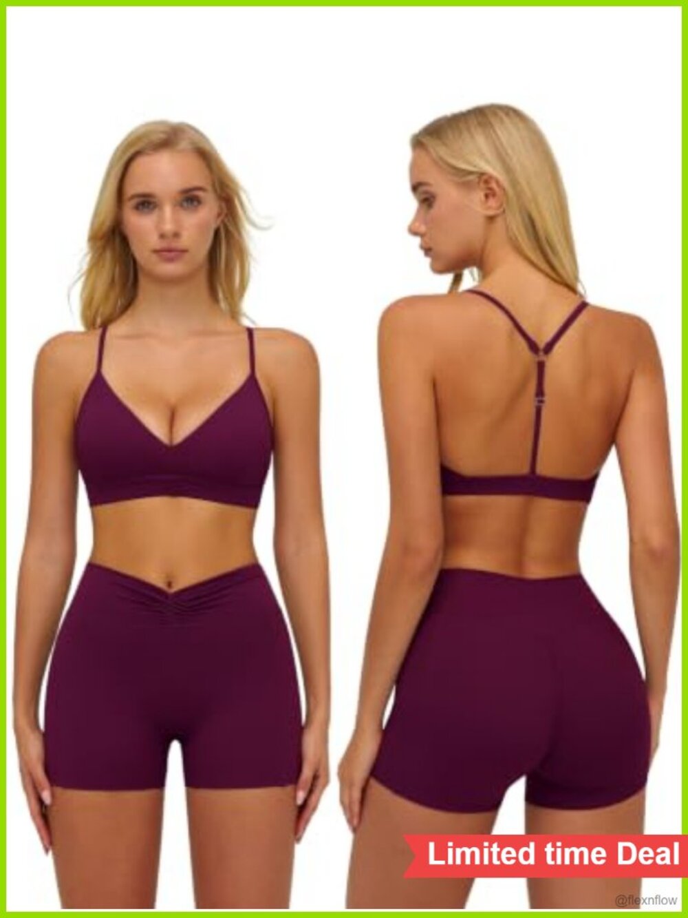 Buttery Soft Workout Set V Neck Sports Bra High Waist Biker Shorts 2 Piece